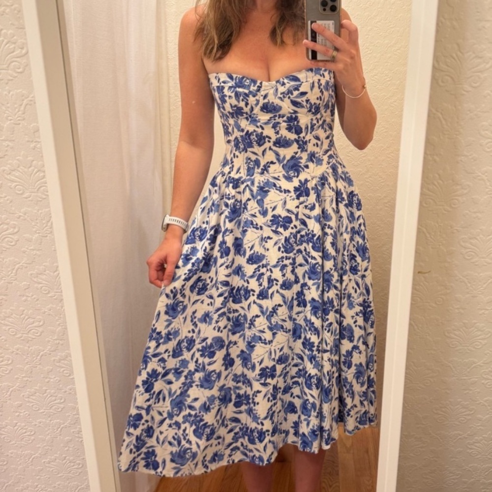 NWOT Floral Blue and White Dress